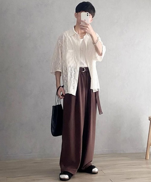 MinoriTY(マイノリティ)の「【MinoriTY】さらさら梨地素材ベルト付きワイドパンツ 夏服 スラックス カラーパンツ メンズ(スラックス・メンズ・ブラック/ブルー/チャコール/パープル/ライトグレー/ブラウン・S/M/L)」の20枚目の写真