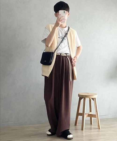 MinoriTY(マイノリティ)の「【MinoriTY】さらさら梨地素材ベルト付きワイドパンツ 夏服 スラックス カラーパンツ メンズ(スラックス・メンズ・ブラック/ブルー/チャコール/パープル/ライトグレー/ブラウン・S/M/L)」の21枚目の写真