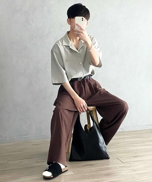 MinoriTY(マイノリティ)の「【MinoriTY】さらさら梨地素材ベルト付きワイドパンツ 夏服 スラックス カラーパンツ メンズ(スラックス・メンズ・ブラック/ブルー/チャコール/パープル/ライトグレー/ブラウン・S/M/L)」の22枚目の写真