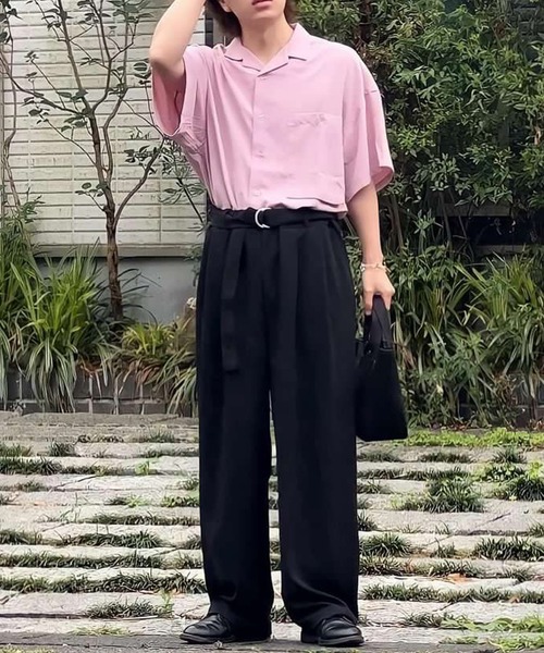 MinoriTY(マイノリティ)の「【MinoriTY】さらさら梨地素材ベルト付きワイドパンツ 夏服 スラックス カラーパンツ メンズ(スラックス・メンズ・ブラック/ブルー/チャコール/パープル/ライトグレー/ブラウン・S/M/L)」の18枚目の写真