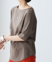 ＵＶカット綿１００％フライス素材ボートネック５分袖Ｔシャツ