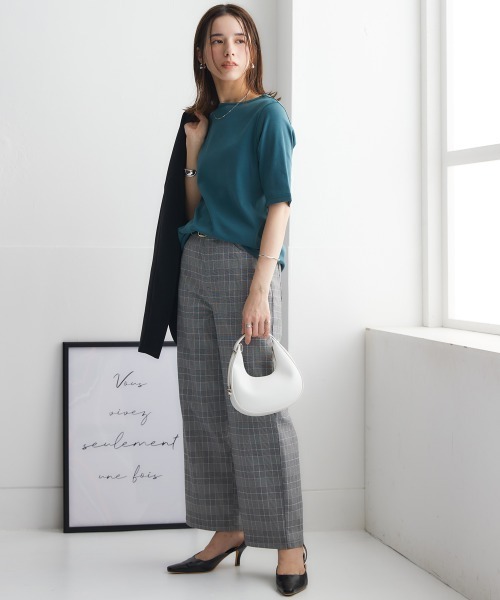 nissen(ニッセン)の「UVカット綿100%フライス素材ボートネック5分袖Tシャツ(Tシャツ/カットソー・レディース・グレイッシュベージュ/ローズ/ブラック/ブルー/グリーン/オフホワイト/カーキ・LL/M/S/L)」の20枚目の写真