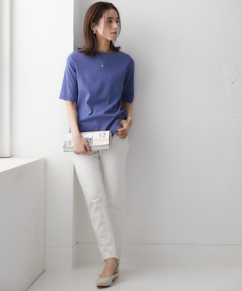 nissen(ニッセン)の「UVカット綿100%フライス素材ボートネック5分袖Tシャツ(Tシャツ/カットソー・レディース・グレイッシュベージュ/ローズ/ブラック/ブルー/グリーン/オフホワイト/カーキ・LL/M/S/L)」の21枚目の写真