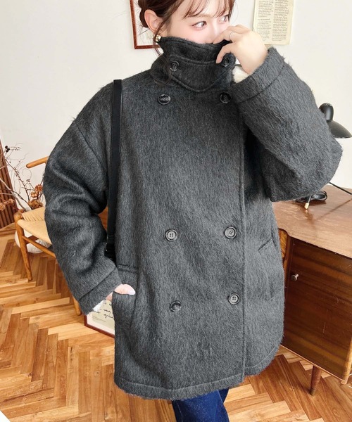 セール】2WAYアレンジカラーニットシャギーミドル丈ダブルテーラード