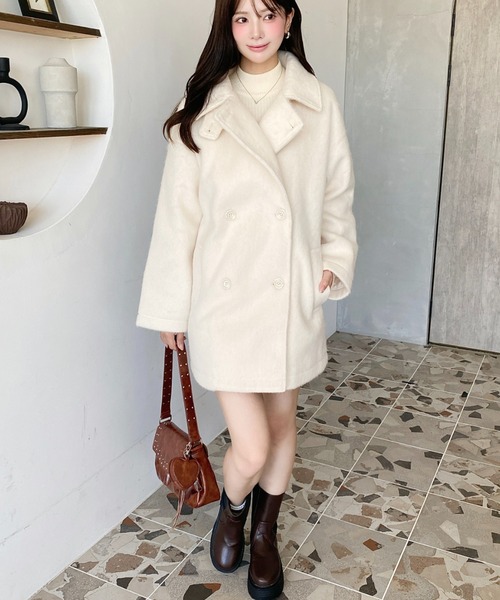 moment+（モーメントプラス）の「2WAYアレンジカラーニットシャギーミドル丈ダブルテーラードジャケット（テーラードジャケット・レディース・チャコールグレー/ベージュ/グレー/アイボリー・M/L）」の21枚目の写真