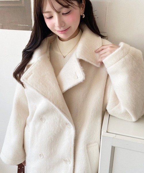 セール】2WAYアレンジカラーニットシャギーミドル丈ダブルテーラード