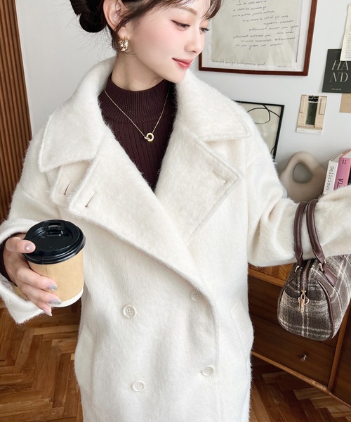 セール】2WAYアレンジカラーニットシャギーミドル丈ダブルテーラード