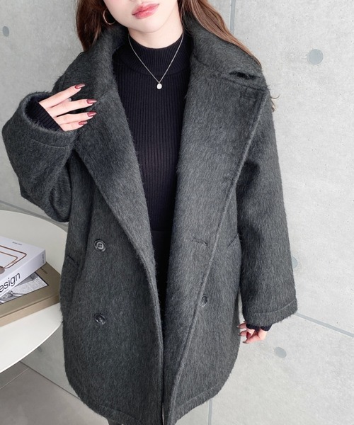 セール】2WAYアレンジカラーニットシャギーミドル丈ダブルテーラード