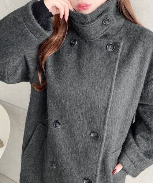 セール】2WAYアレンジカラーニットシャギーミドル丈ダブルテーラード