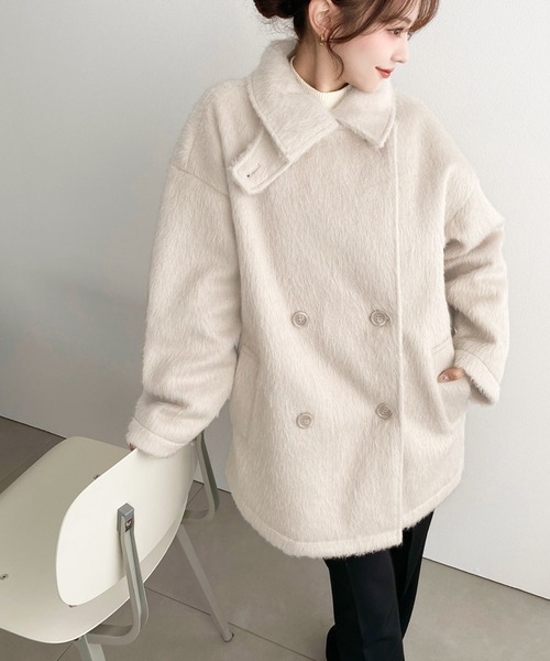 セール】2WAYアレンジカラーニットシャギーミドル丈ダブルテーラード