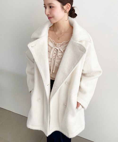 セール】2WAYアレンジカラーニットシャギーミドル丈ダブルテーラード