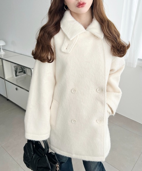 セール】2WAYアレンジカラーニットシャギーミドル丈ダブルテーラード