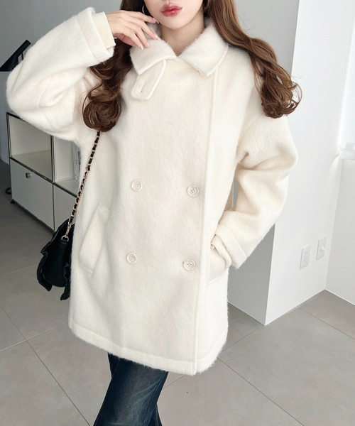 セール】2WAYアレンジカラーニットシャギーミドル丈ダブルテーラード