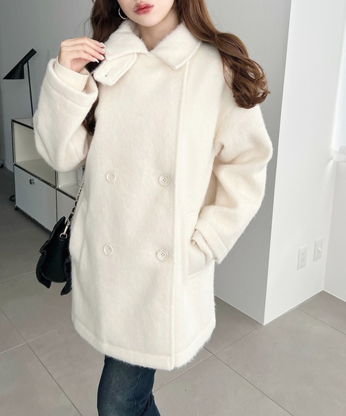 セール】2WAYアレンジカラーニットシャギーミドル丈ダブルテーラード