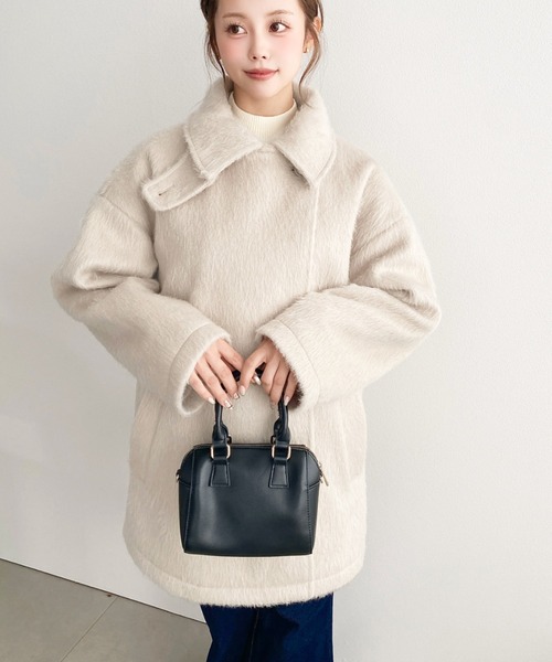 セール】2WAYアレンジカラーニットシャギーミドル丈ダブルテーラード