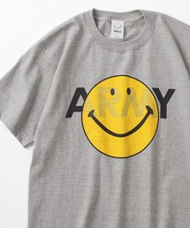 スマイリーフェイス&ARMY ミリタリーロゴデザイン ビッグシルエット 半袖Tシャツ/オーバーサイズ/ユニセックス