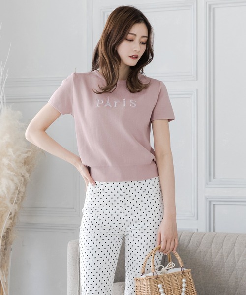 Julia Boutique(ジュリアブティック)の「Parisロゴ刺繍ニットトップス/23128(ニット/セーター・レディース・ホワイト/ピンク/ブラック・ONE)」の12枚目の写真