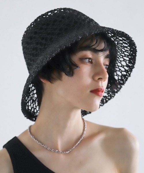 PAGEBOY（ページボーイ）の「スカシアミバケットハット（ハット・レディース・ブラック/ダークブラウン・FREE）」の2枚目の写真