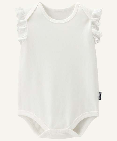 combimini(コンビミニ)の「ソフト鹿の子袖フリルボディTシャツ(Tシャツ/カットソー・キッズ・オフホワイト/ネイビー・80/70)」の1枚目の写真