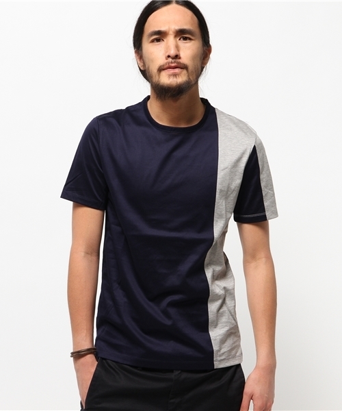 KATHARINE HAMNETT LONDON (キャサリンハムネットロンドン)の「BICOLOR ASYMMETRY CUT / バイカラーアシンメトリーカットTシャツ(Tシャツ/カットソー・メンズ・ホワイト/ネイビー・XL/L/M/S)」の2枚目の写真