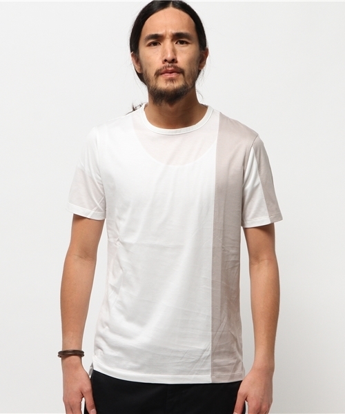 KATHARINE HAMNETT LONDON (キャサリンハムネットロンドン)の「BICOLOR ASYMMETRY CUT / バイカラーアシンメトリーカットTシャツ(Tシャツ/カットソー・メンズ・ホワイト/ネイビー・XL/L/M/S)」の9枚目の写真