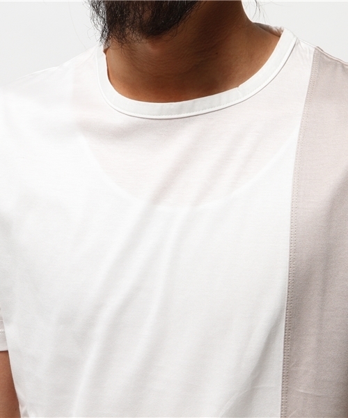 KATHARINE HAMNETT LONDON (キャサリンハムネットロンドン)の「BICOLOR ASYMMETRY CUT / バイカラーアシンメトリーカットTシャツ(Tシャツ/カットソー・メンズ・ホワイト/ネイビー・XL/L/M/S)」の5枚目の写真