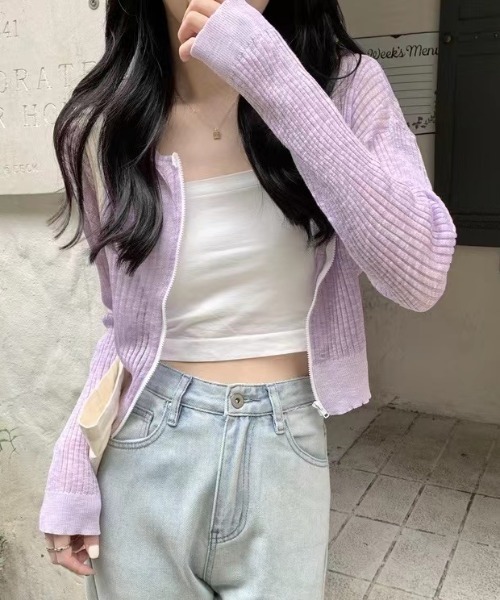 Sibra（シブラ）の「UVケア・接触冷感ショート丈カーディガン（カーディガン/ボレロ・レディース・パープル/ベージュ/ホワイト/ブルー/イエロー・M）」の4枚目の写真