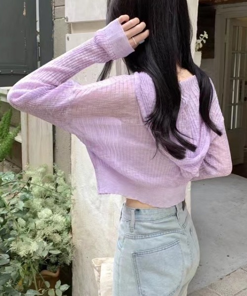 Sibra（シブラ）の「UVケア・接触冷感ショート丈カーディガン（カーディガン/ボレロ・レディース・パープル/ベージュ/ホワイト/ブルー/イエロー・M）」の14枚目の写真