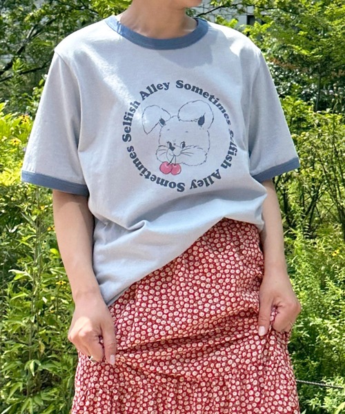 Alley by w closet（アリーバイダブルクローゼット）の「【Alley】うさぎプリントリンガーT（Tシャツ/カットソー・レディース・ベージュ/ピンク/ブルー/スミクロ・FREE）」の19枚目の写真