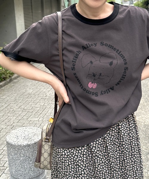 Alley by w closet（アリーバイダブルクローゼット）の「【Alley】うさぎプリントリンガーT（Tシャツ/カットソー・レディース・ベージュ/ピンク/ブルー/スミクロ・FREE）」の15枚目の写真
