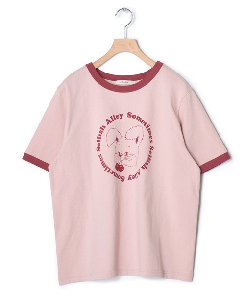 Alley by w closet（アリーバイダブルクローゼット）の「【Alley】うさぎプリントリンガーT（Tシャツ/カットソー・レディース・ベージュ/ピンク/ブルー/スミクロ・FREE）」の13枚目の写真