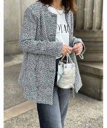 Re:EDIT | [2023A/W PRE ORDER]ノーカラーペプラムツイードジャケット(ノーカラージャケット)
