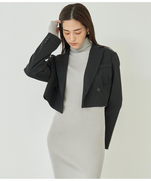 ANAP（アナップ）の「ダブルボタンクロップドジャケット【セットアップ対応】（テーラードジャケット・レディース・ブラック/ダークグレー・FREE）」の6枚目の写真