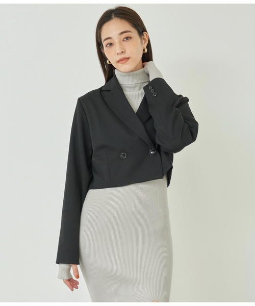 ANAP（アナップ）の「ダブルボタンクロップドジャケット【セットアップ対応】（テーラードジャケット・レディース・ブラック/ダークグレー・FREE）」の3枚目の写真