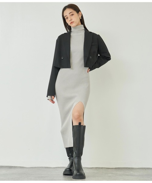 ANAP（アナップ）の「ダブルボタンクロップドジャケット【セットアップ対応】（テーラードジャケット・レディース・ブラック/ダークグレー・FREE）」の9枚目の写真