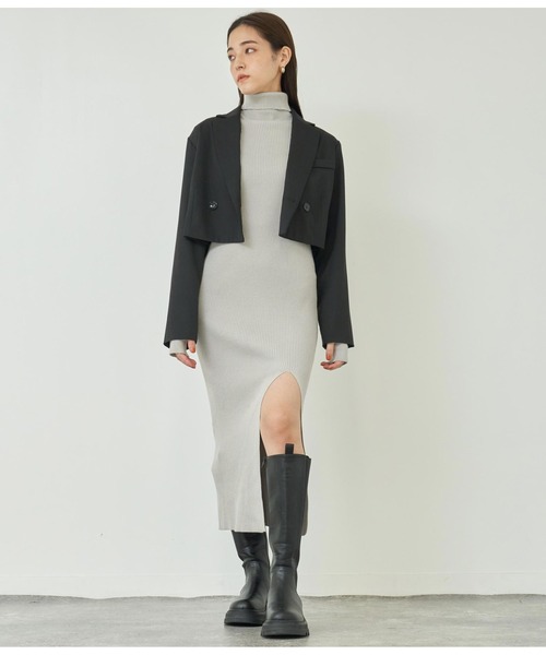 ANAP（アナップ）の「ダブルボタンクロップドジャケット【セットアップ対応】（テーラードジャケット・レディース・ブラック/ダークグレー・FREE）」の10枚目の写真