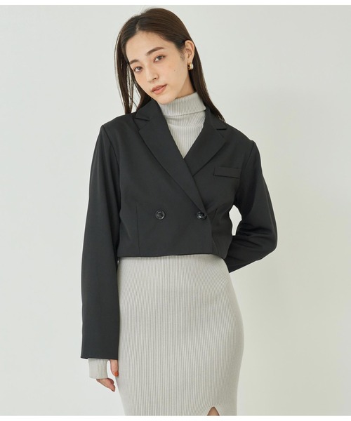 ANAP（アナップ）の「ダブルボタンクロップドジャケット【セットアップ対応】（テーラードジャケット・レディース・ブラック/ダークグレー・FREE）」の5枚目の写真