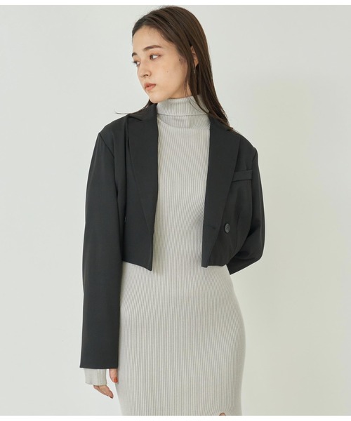 ANAP（アナップ）の「ダブルボタンクロップドジャケット【セットアップ対応】（テーラードジャケット・レディース・ブラック/ダークグレー・FREE）」の7枚目の写真