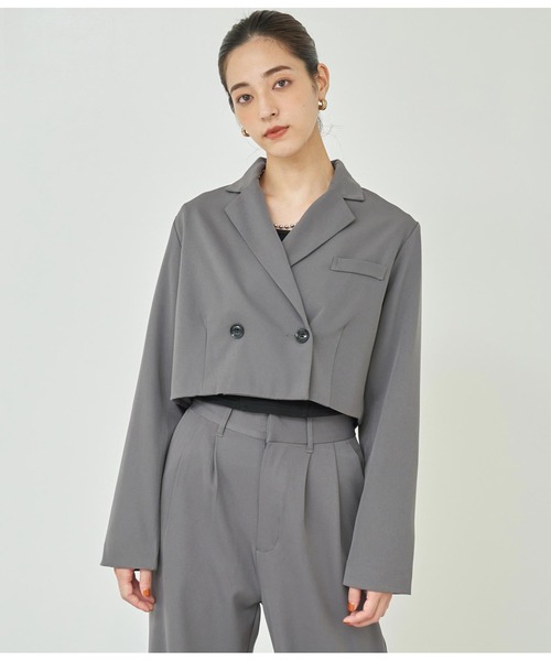 ANAP（アナップ）の「ダブルボタンクロップドジャケット【セットアップ対応】（テーラードジャケット・レディース・ブラック/ダークグレー・FREE）」の11枚目の写真