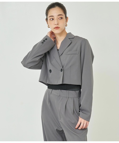 ANAP（アナップ）の「ダブルボタンクロップドジャケット【セットアップ対応】（テーラードジャケット・レディース・ブラック/ダークグレー・FREE）」の12枚目の写真