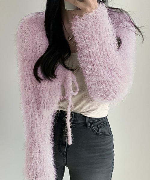 Ulysses(ユリシス)の「シャギーニットリボンカーディガン(カーディガン/ボレロ・レディース・ホワイト/ピンク/グレー/ブラック/ベージュ/ライトパープル/ブルー/モカ・F)」の7枚目の写真