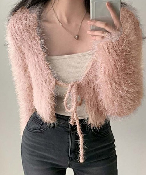 Ulysses(ユリシス)の「シャギーニットリボンカーディガン(カーディガン/ボレロ・レディース・ホワイト/ピンク/グレー/ブラック/ベージュ/ライトパープル/ブルー/モカ・F)」の8枚目の写真