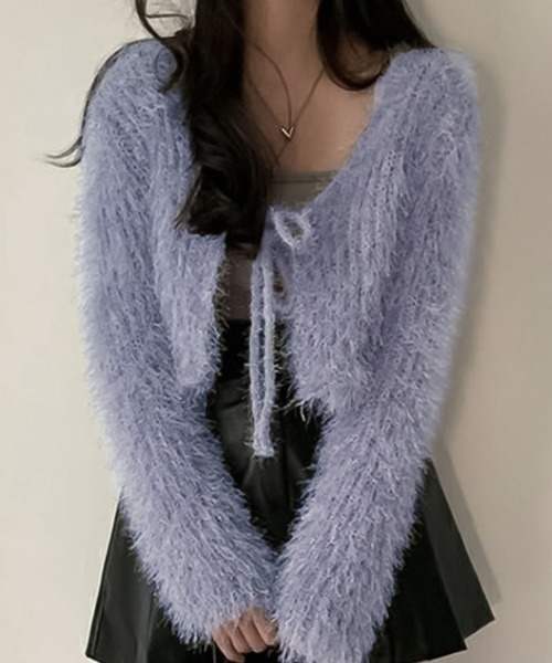 Ulysses(ユリシス)の「シャギーニットリボンカーディガン(カーディガン/ボレロ・レディース・ホワイト/ピンク/グレー/ブラック/ベージュ/ライトパープル/ブルー/モカ・F)」の6枚目の写真