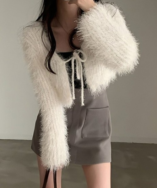 Ulysses(ユリシス)の「シャギーニットリボンカーディガン(カーディガン/ボレロ・レディース・ホワイト/ピンク/グレー/ブラック/ベージュ/ライトパープル/ブルー/モカ・F)」の9枚目の写真