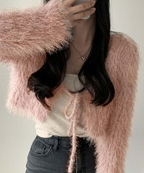 Ulysses(ユリシス)の「シャギーニットリボンカーディガン(カーディガン/ボレロ・レディース・ホワイト/ピンク/グレー/ブラック/ベージュ/ライトパープル/ブルー/モカ・F)」の16枚目の写真