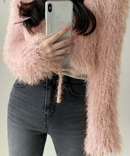 Ulysses(ユリシス)の「シャギーニットリボンカーディガン(カーディガン/ボレロ・レディース・ホワイト/ピンク/グレー/ブラック/ベージュ/ライトパープル/ブルー/モカ・F)」の12枚目の写真