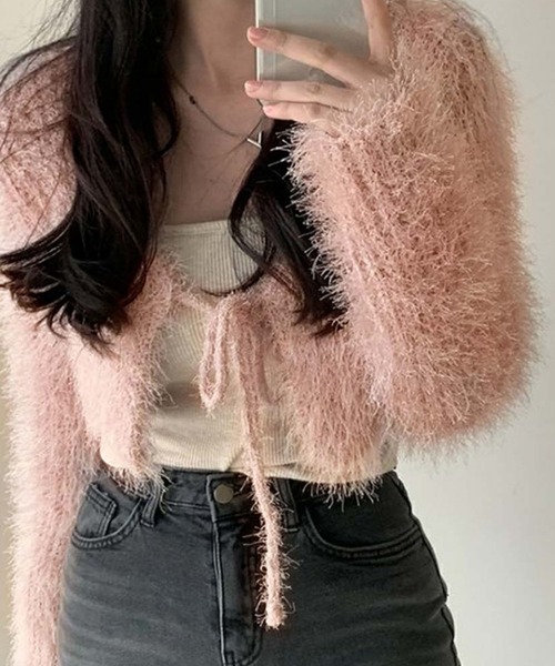 Ulysses(ユリシス)の「シャギーニットリボンカーディガン(カーディガン/ボレロ・レディース・ホワイト/ピンク/グレー/ブラック/ベージュ/ライトパープル/ブルー/モカ・F)」の10枚目の写真