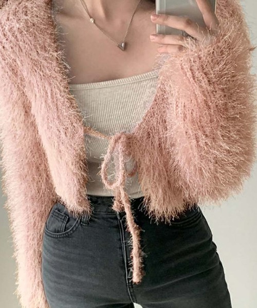 Ulysses(ユリシス)の「シャギーニットリボンカーディガン(カーディガン/ボレロ・レディース・ホワイト/ピンク/グレー/ブラック/ベージュ/ライトパープル/ブルー/モカ・F)」の19枚目の写真