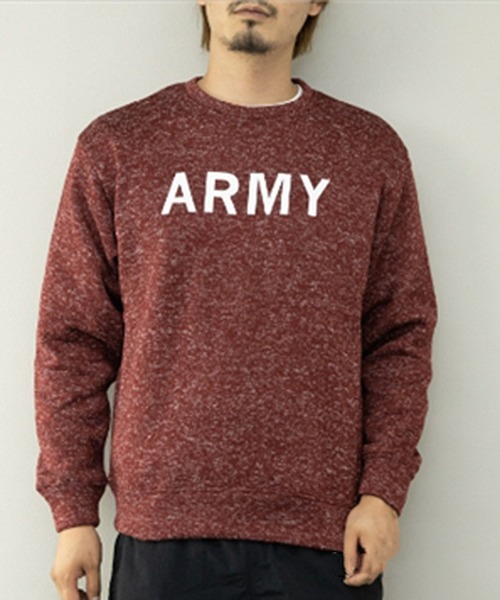 セール】ニットフリース裏起毛プリントトレーナー(army