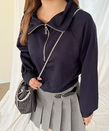 クロップドスウェットジップトップス